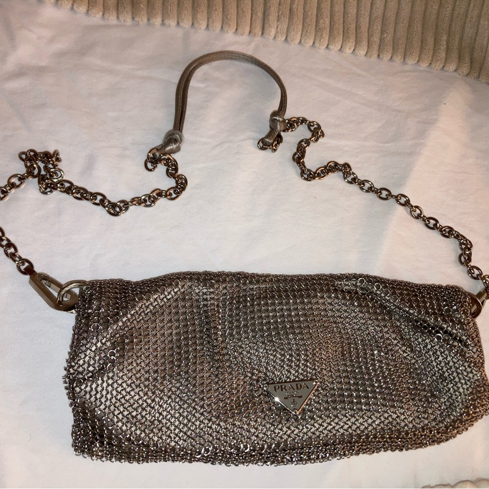 Prada silver mesh evening bag